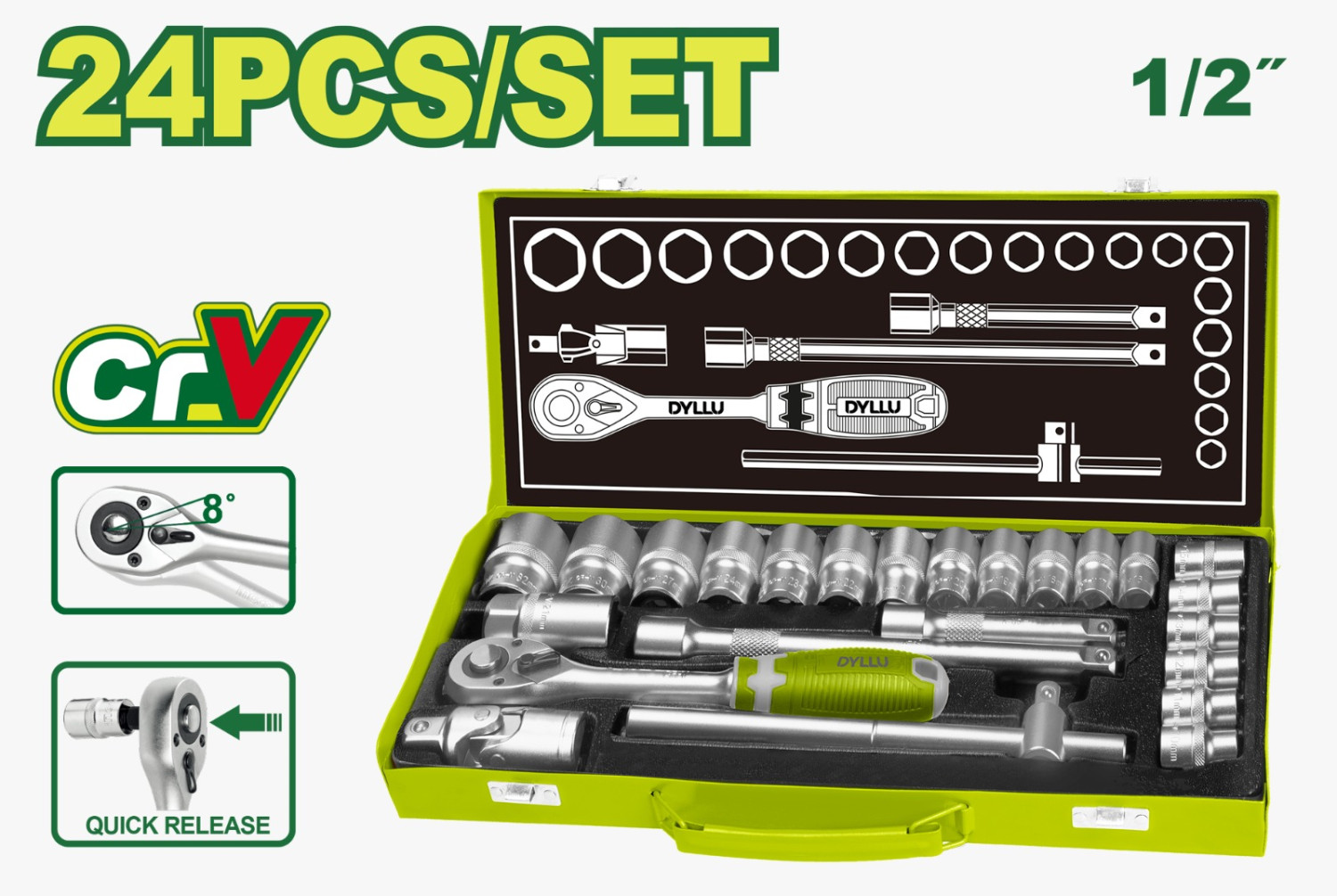 24 Pcs 1/2" socket set